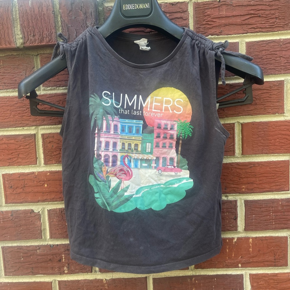 H&M Black Tank Top with Vibrant Graphic Design